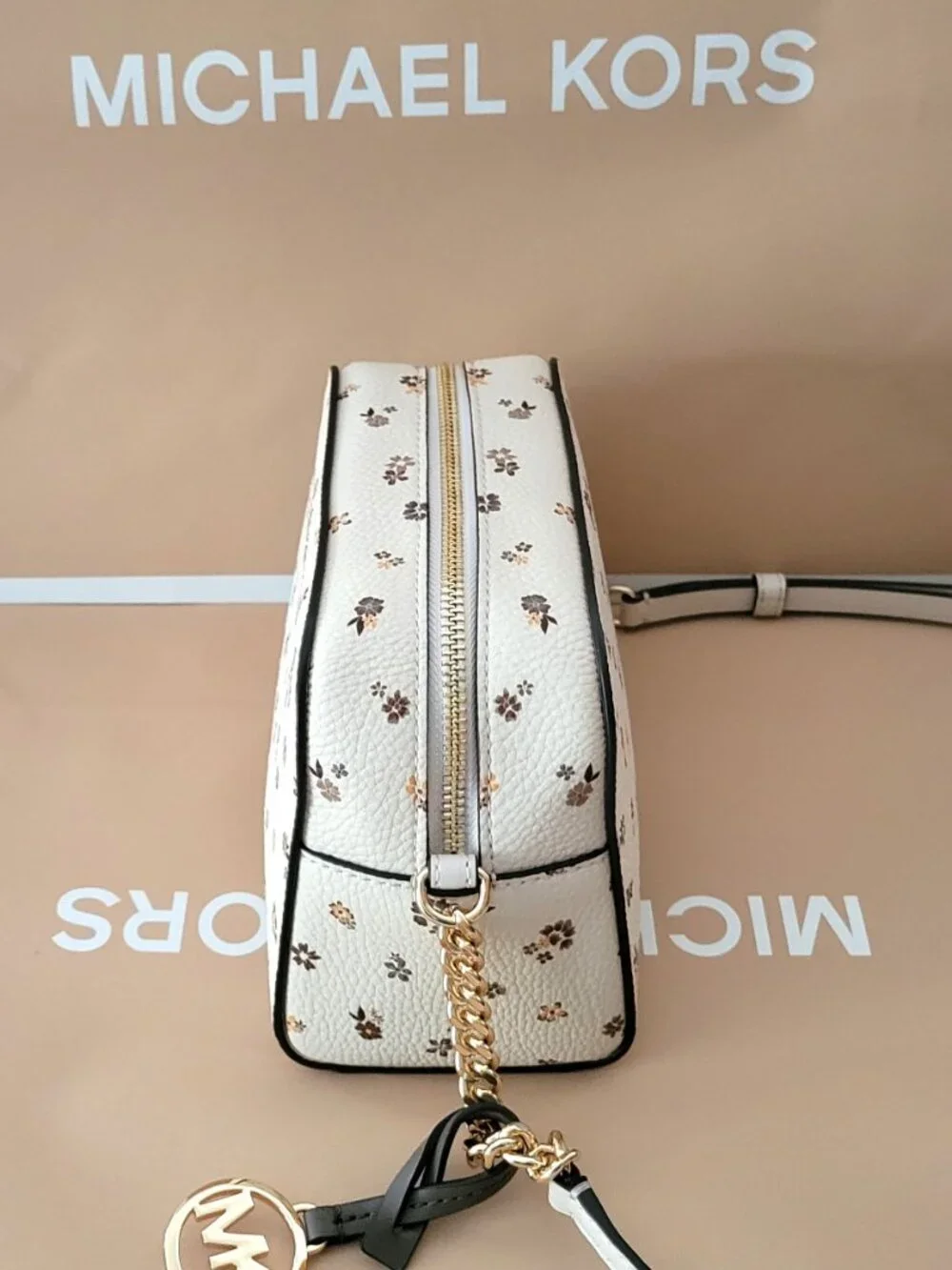 Michael Kors Ashton Extra Small XS Camera Floral Print Crossbody Light Cream Bag